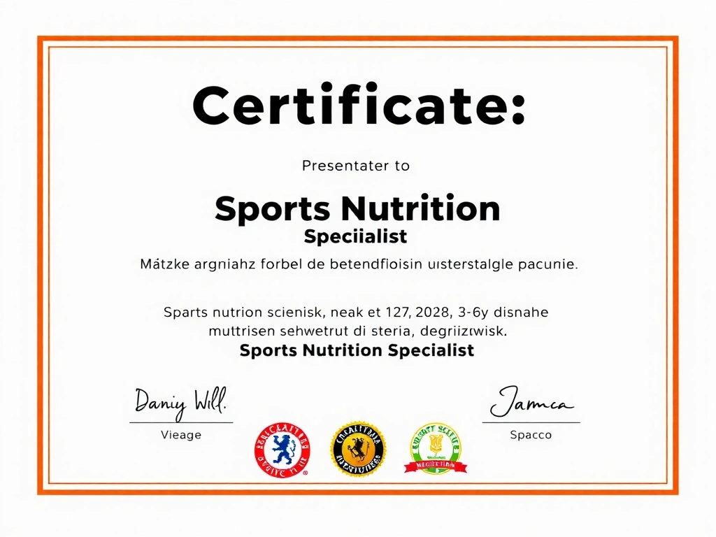 Certyfikat ukończenia kursu z dietetyki sportowej, z logo organizacji sportowej