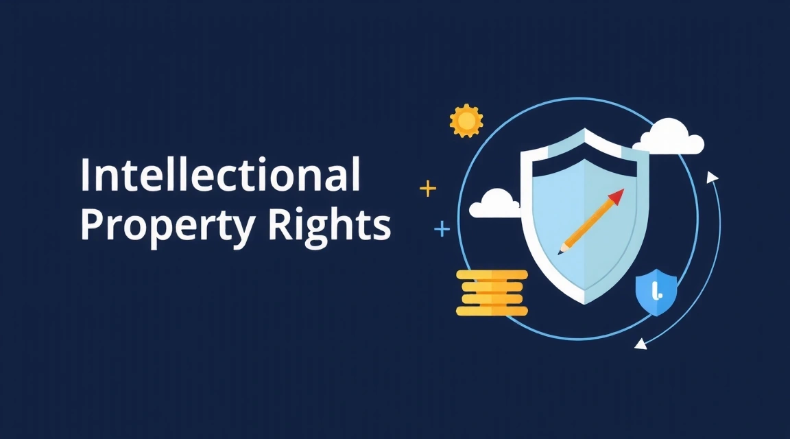 Prawa autorskie i własność intelektualna - symbol tarczy i dokumentów